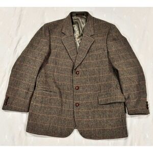 VTG Boston Traders Mens 100% Wool Blazer Glen Plaid Sport Coat Brown